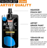Pintura acrílica, Shuttle Art 18 colores acrílico bolsas de pintura (4.1 fl oz/4.06 oz), Artist Grade acrílico pintura Set, ricos pigmentos, no tóxico para artistas, principiantes y niños en rocas manualidades lienzo madera cerámica - Arteztik
