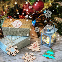 Adornos de Navidad de madera sin terminar, 25 piezas DIY manualidades de Navidad para niños, kit de recortes de madera natural con gemelos Pom-Poms ojos gústicos, rebanada de madera predillada para decoraciones colgantes del árbol de Navidad - Arteztik
