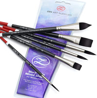 ZenART - Juego de 6 brochas de acuarela para acuarela de mango corto negro de tulipán para un flujo consistente - Gouache, acuarelas, acrílicos fluidos, tintas, pelo sintético ardilla vegano - Arteztik
