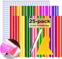 HIRALIY Hojas de vinilo holográficas permanentes paquete de 25 paquetes de 12.0 x 10.0 in, paquete de vinilo adhesivo para Cricut Silhouette Cameo suministros de manualidades con cintas de papel de transferencia herramienta de deshierba, para decoración d - Arteztik
