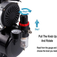 TIMBERTECH Compresor de aerógrafo profesional mejorado con tanque de 3 L, ABPST08 compresor de aire silencioso con ventilador de refrigeración para aerógrafo, pintura, maquillaje, estudios de uñas y tatuajes, Hobby - Arteztik
