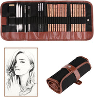 Powstro K Set de lápices de bocetos, 18 unidades, color carbón, bolsa de transporte de lápices de borrar para manualidades, cuchillo extensor de lápiz 29 piezas en total para principiantes artistas - Arteztik
