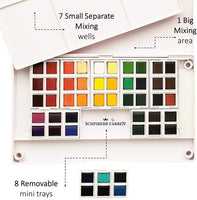 SCHPIRERR FARBEN Art Supplies - Juego de acuarelas para viaje (48 acuarelas, 20 hojas de papel de acuarela de 8.11 oz/m², 2 pinceles de acuarela, 1 paleta de acuarela de mezcla) - Arteztik
