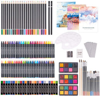 Juego de 162 piezas de arte de lujo, 2 libros de 50 páginas, 1 bloc de acuarela de 24 páginas, suministros de arte en estuche de madera portátil con ceras, pasteles de aceite, lápices de colores, tartas de acuarela, kit de arte profesional - Arteztik
