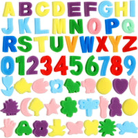 Gejoy - Juego de 64 esponjas de pintura para niños, números del alfabeto, esponjas de pintura de animales, formas de esponja, modelos de esponja, herramientas de dibujo para niños, niños, cuarto de baño educativo - Arteztik
