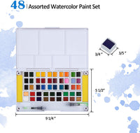 Falling in Art - Juego de 48 pinturas de acuarela surtidas, kit de bocetos de campo sólido con 2 pinceles - Arteztik
