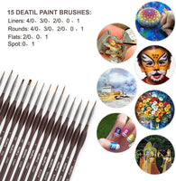 Nicpro - Juego de pinceles para pintura con microdetalles, 15 pequeños pinceles profesionales en miniatura para acuarela al óleo acrílico, para manualidades, pintura y pintura por número - Arteztik
