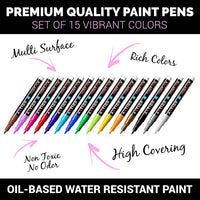 Rotuladores de punta fina para pintura de roca, madera, vidrio, metal y cerámica, funciona en casi todas las superficies, juego de 15 rotuladores de punta fina a base de aceite vibrante, secado rápido, resistente al agua - Arteztik
