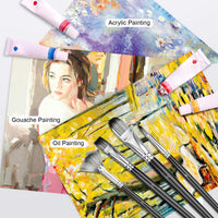 Adkwse - Juego de pinceles para pintura acrílica y acuarela, incluye estuche de transporte con 1 bandeja de pintura, 2 cuchillos de paleta y 2 esponjas - Arteztik
