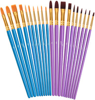 Juego de pinceles de pintura acrílica, juego de 2 unidades / 20 pinceles profesionales para acuarela, aceite, miniatura, detalles, pintura facial, pincel con pelo de nailon suave para artista, lienzo, uñas, niños, pintura - Arteztik
