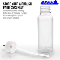 Master Airbrush (paquete de 10) TB-009 Botellas de plástico vacías de 3.4 onzas (100 cc) con adaptador de ángulo inferior de 30° – Se adapta a aerógrafos de alimentación de sifón de doble acción, uso con Master Badger Paasche Iwata - Arteztik
