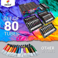 Zenacolor - Juego de 80 tubos de pintura acrílica de 0.4 fl oz para adultos y niños, pintura sobre lienzos, rocas de río, vidrio, madera, tela, cerámica - Arteztik

