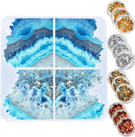 Moldes de resina para posavasos EVIWILL con forma de geoda, de silicona irregular, con 12 copos dorados para resina, fundición, manualidades, 9,1 x 9,2 pulgadas - Arteztik
