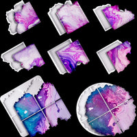 Juego de moldes de silicona para posavasos de 3 piezas, incluye 2 piezas irregulares de gran tamaño cuadrado y redondo, molde de resina de ágata para manualidades, decoración del hogar - Arteztik
