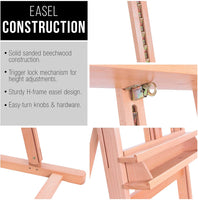 U.S. Art Supply - Caballete de madera en forma de H con bandeja de almacenamiento para artistas, ajustable a 95.7 in de altura, sostiene lienzo a 48.0 in, soporte de madera de haya resistente, soporte de piso, pinturas de exhibición, retratos - Arteztik
