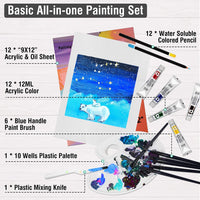 Juego de pintura acrílica de acuarela, 33 piezas de arte de dibujo, suministros de arte con almohadilla de papel, pinceles, paleta, ideal para artistas, estudiantes, principiantes, aficionados y niños - Arteztik
