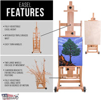 U.S. Art Supply Master caballete de madera multifunción, para estudio, artista, con marco en H ajustable, se inclina plano, mástil se ajusta a 97 pulgadas de alto, soporte de lona de pintura de madera de haya resistente con ruedas - Arteztik
