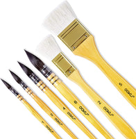 OOKU - Juego de pinceles profesionales para acuarela, 6 unidades, 4 pinceles de mezcla de pelo de ardilla con 2 pinceles de lana anchos, cepillo para lavar y fregar para artistas, pintura artística, gouache con bolsa - Arteztik
