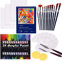 COOL BANK Acrylic Paint Set, 46 Piece Professional Painting Supplies Set, Includes 24 Acrylic Paints, 12 Painting Brushes, Canvas, Palette, Acrylic Painting Pad, for Artists,Students and Kids - Arteztik
