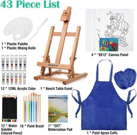 Juego de pintura para niños, kit de pintura con caballete de mesa con baba de arte, 12 acrílicos, 12 lápices de acuarela, 10 pinceles de pintura, 4 lienzos de 8 x 10, papel y más - Arteztik
