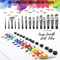 Juego de pintura acrílica – Suministros de pintura profesional – Tubos de pintura de 0.7 fl oz x 12, paneles de 8 x 10 x 6, 15 pinceles, cuchillo de pintura y esponja – Kit para adultos, adolescentes, estudiantes - Arteztik
