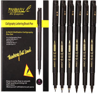 Rotuladores para escribir a mano, pinceles para caligrafía, tinta negra, recargables, 4 tamaños (6 unidades) para principiantes, escritura, bocetos, dibujo, dibujos animados, ilustración de acuarela, álbumes de recortes - Arteztik
