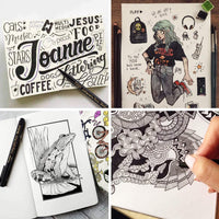 Juego de rotuladores de caligrafía para principiantes, bolígrafo de letras de mano, 4 tamaños de pincel y punta fina, marcadores negros para niños, escritura, firma, ilustraciones de acuarela, diseño y dibujo artístico (6 unidades) - Arteztik
