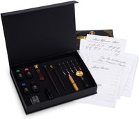 Gemba Art - Set de caligrafía para principiantes, sello de cera, 2 bolígrafos, 4 botellas de tinta diferentes para caligrafía, 14 hojas de trabajo con letras a mano, 11 puntas de pluma - Arteztik
