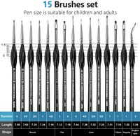 Rosmax - Juego de 15 pinceles de pintura acrílica en miniatura, detalles finos para acrílicos, aceites, acuarelas y más, pelo de nailon, color negro - Arteztik
