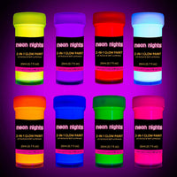 Juego de pinturas acrílicas 2 en 1 que brillan en la oscuridad por neon nights – brilla en la oscuridad y bajo la luz ultravioleta – Juego de 8 pinturas de neón autoluminosas para Halloween – Calidad premium alemana – fosforescente - Arteztik
