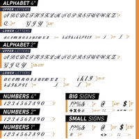 Plantillas de letras para pintar sobre madera - Plantillas de alfabeto con letra de caligrafía superior y letras minúsculas - Plantillas de plástico reutilizables con números y letreros - Juego de 40 piezas - 160 diseños - Arteztik
