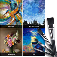 ARTIFY - Juego de 12 pinceles de acuarela de nailon, para pintura al óleo, pintura acrílica, para niños y adultos, principiantes y artistas, forma de lengua de gato plana redonda de higo, color negro - Arteztik
