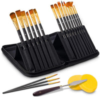 NASUM - Juego de 21 pinceles de pintura acrílica, 15 formas de pinceles de pintura para niños, paleta de cuchillos, 2 esponjas y estuche de organización estable para pinceles de pintura Gouache, acrílico, aceite, acuarela - Arteztik
