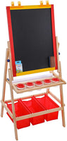 U.S. Art Supply - Caballete de pintura y dibujo para niños, doble cara, con pizarra, borrado en seco, rollo de papel, 3 compartimentos de almacenamiento, 5 tazas sin pastilla, tiza – Los niños escriben divertidos - Arteztik
