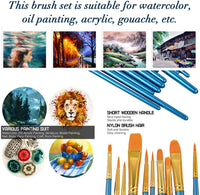 Juego de pinceles de pintura acrílica, 1 paquete/10 cepillos de pelo de nailon para todo tipo de usos para pintura al óleo, acuarela, kit profesional - Arteztik
