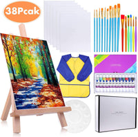 Shynek - Juego de pintura infantil de 38 piezas con lienzo de 3.1 x 3.9 in, caballete para mesa, pinceles para pintura de niños, paleta de pintura y pintura - Arteztik
