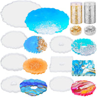 Shynek - Moldes de posavasos de resina de silicona, 7 piezas de moldes de posavasos de ágata epoxi con 2 botellas de copos de papel de aluminio para bricolaje de resina de fundición de ágata de rodajas de posavasos - Arteztik
