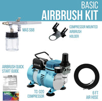 Master Airbrush Kit de sistema de aerografía multiusos con sifón alimentado de doble acción aerógrafo punta de 0.014 in, vaso de líquido de 3/4 oz, Pro 1/5 hp Cool Runner II compresor de aire de doble ventilador – manguera, soporte, cómo guía - Arteztik
