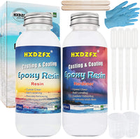 Kit de revestimiento de cristal transparente de resina epoxi 33.8 fl oz/38.4 oz – 2 piezas de resina de fundición para arte, manualidades, fabricación de joyas, mesas de río, guantes, taza de medición y palos de madera - Arteztik
