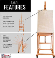 US Art Supply Malibu extragrande H-Frame Deluxe – Caballete de madera Studio con inclinación ajustable y ruedas Caster - Arteztik
