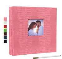 potricher Álbum de fotos de cuero autoadhesivo, páginas adhesivas magnéticas, álbum de recortes para familia, boda, aniversario, bebé, con un bolígrafo metálico (rosa, 11 x 10.6 pulgadas)
