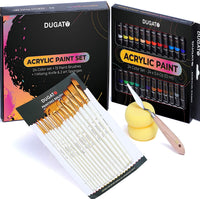 DUGATO - Juego de pintura acrílica, 24 colores ricos de pigmento, 15 pinceles de pintura de primera calidad, 2 esponjas y cuchillo de mezcla, para pintar lienzo, madera, arcilla, cerámica, tela, manualidades, para niños, adultos, principiantes, estudiante - Arteztik
