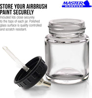 Master Airbrush (Pack of 10) TB-002 Empty 3/4 Ounce (22cc) Glass Jar Bottles with 30° Down Angle Adaptor Lid Assembly - Fits Dual-Action Siphon Feed Airbrushes, Use with Master, Badger, Paasche, Iwata - Arteztik
