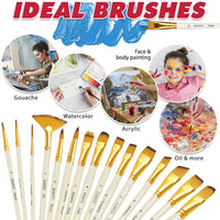 DUGATO - Juego de pinceles de pintura para artistas, 15 piezas, incluye estuche de transporte con paleta y 2 esponjas para acrílico, aceite, acuarela, arte, modelo de escala, cara, pintura por números para adultos - Arteztik
