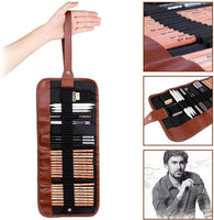 Powstro K Set de lápices de bocetos, 18 unidades, color carbón, bolsa de transporte de lápices de borrar para manualidades, cuchillo extensor de lápiz 29 piezas en total para principiantes artistas - Arteztik

