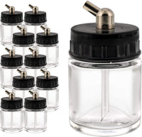Master Airbrush (paquete de 10) TB-003 Botellas vacías de 3/4 onzas (22cc) con tapa adaptador de ángulo inferior de 60° – Se adapta a aerógrafos de alimentación de sifón de una sola acción, uso con Master Badger Paasche, Iwata - Arteztik
