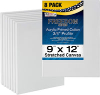 U.S. Art Supply - Paquete de 8 lienzos estirados de 9.0 x 12.0 in, profesionales, color blanco, perfil de 0.7 in, peso pesado, Gesso sin ácidos, para pintar, verter acrílico, pintura al óleo - Arteztik
