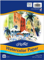 UCreate Papel de acuarela, blanco, paquete, 90lb., 9" x 12", 50 hojas - Arteztik
