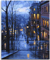 Lin-A-Lex - Pintura para manualidades con números para adultos y niños, paisaje urbano de invierno, pintura apta para principiantes, con cepillos suaves, aceites de pigmento acrílico y ganchos para colgar (sin marco) - Arteztik
