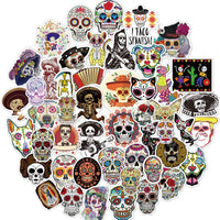 Pegatinas de calavera de azúcar para el día mexicano de los muertos (50 unidades), pegatinas para el día de la muerte de Halloween con temática de Halloween, pegatinas para ordenador portátil, impermeable, para monopatín, equipaje, calcomanías de graffiti - Arteztik

